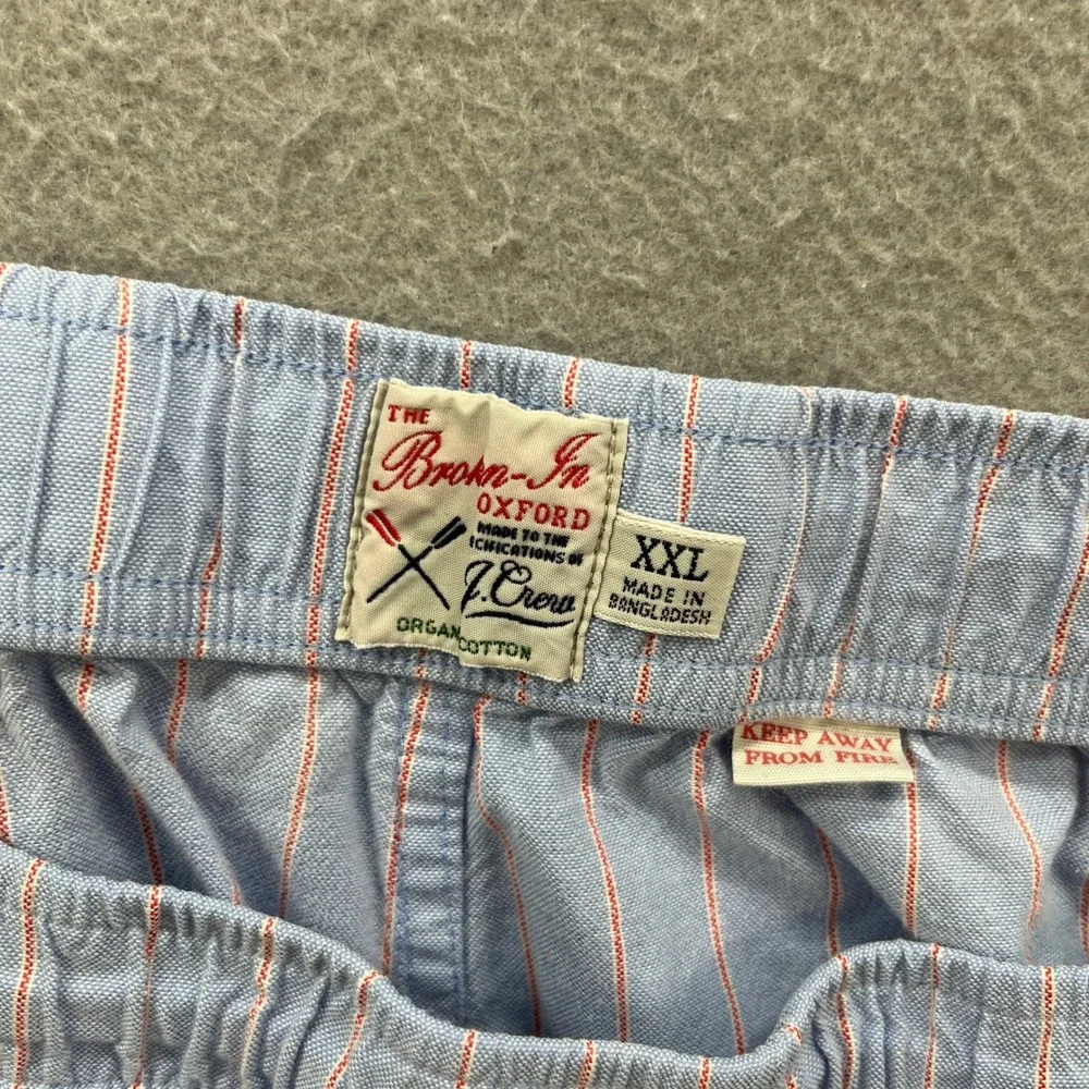 J Crew Pull On Shorts Mens XXL Light Blue Red Striped Organic Cotton Oarsman